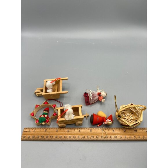 6 Vtg Nordic Christmas Tree Ornaments Swedish Wood Straw Cloth Decorations Santa - Picture 16 of 16